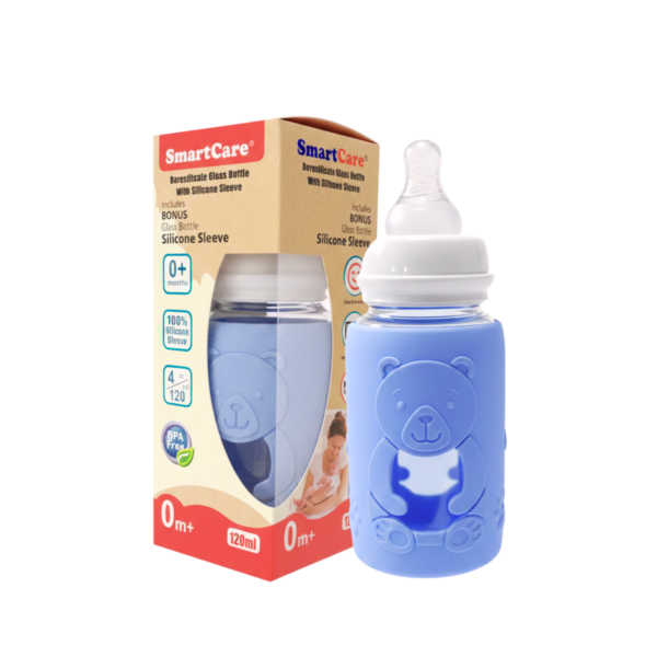 Borosilicate glass bottle with silicone sleeve 120ml