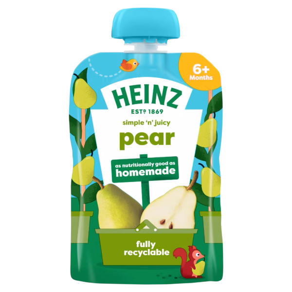 Heinz Pear Baby Food Fruit Pouch (100g) 6+ months (Stage 1 weaning)